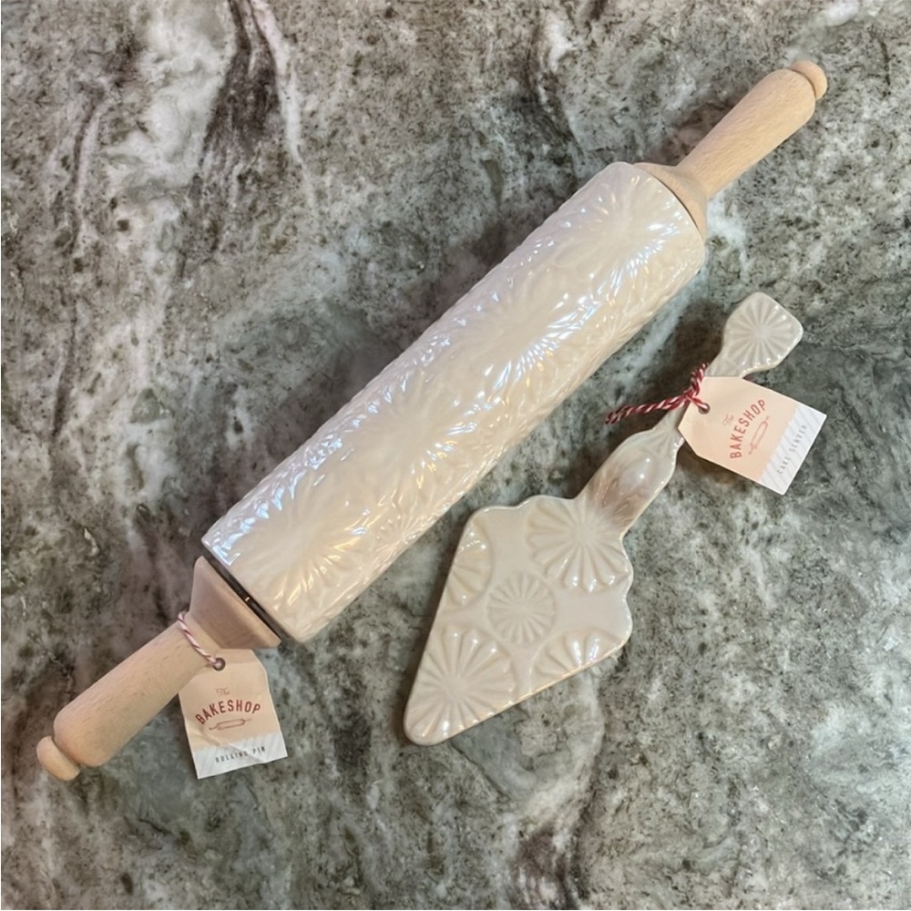 NWT* Anthropology Home Set: Ceramic rolling pin and pie server